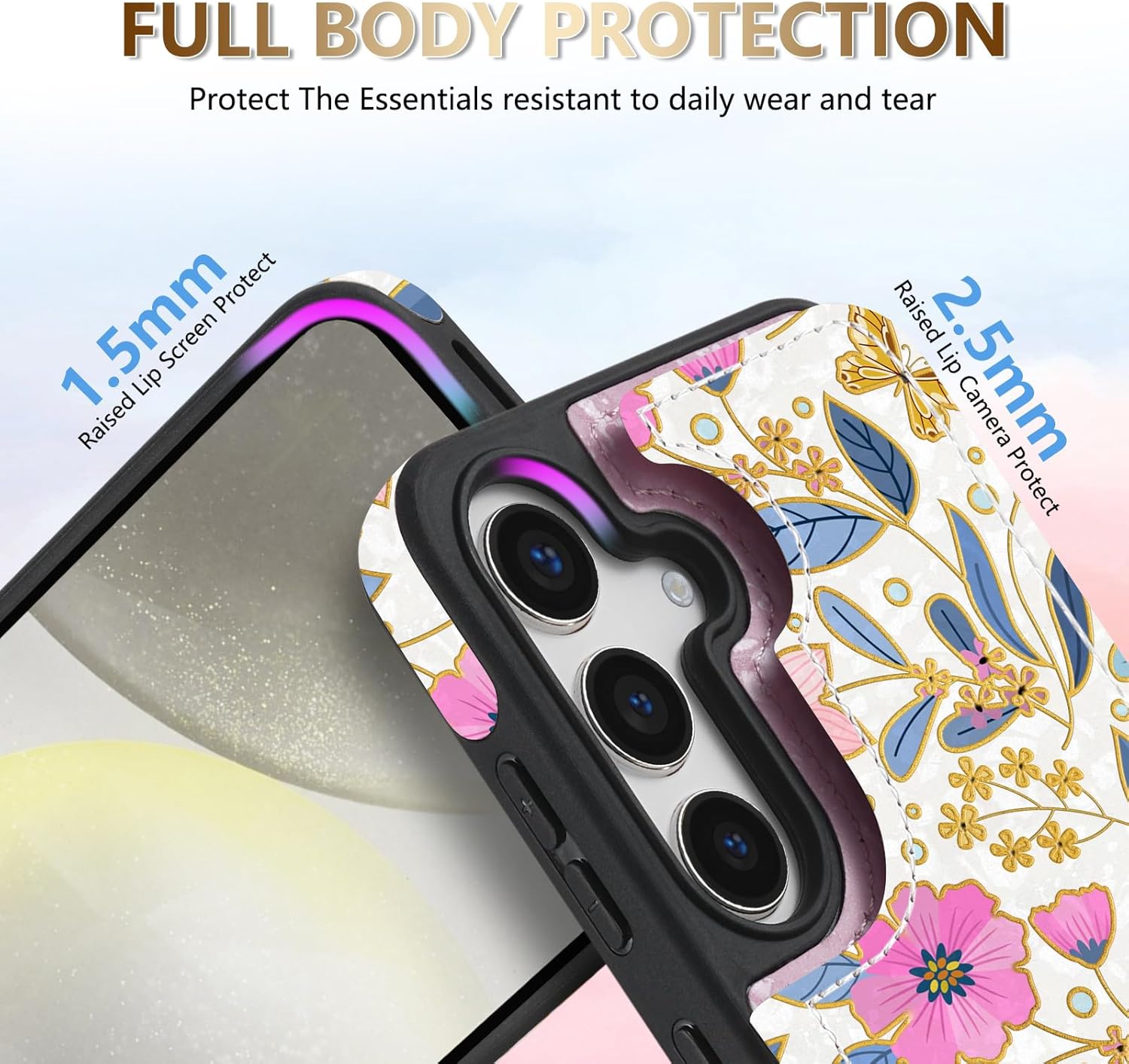 NNH Compatible with Samsung Galaxy S25 Wallet Case with RFID Blocking Card Slots Flip PU Leather Kickstand Double Magnetic Clasp Design Cover for Galaxy S25(6.2 inch-Colorful Butterfly Flowers) - Image 4