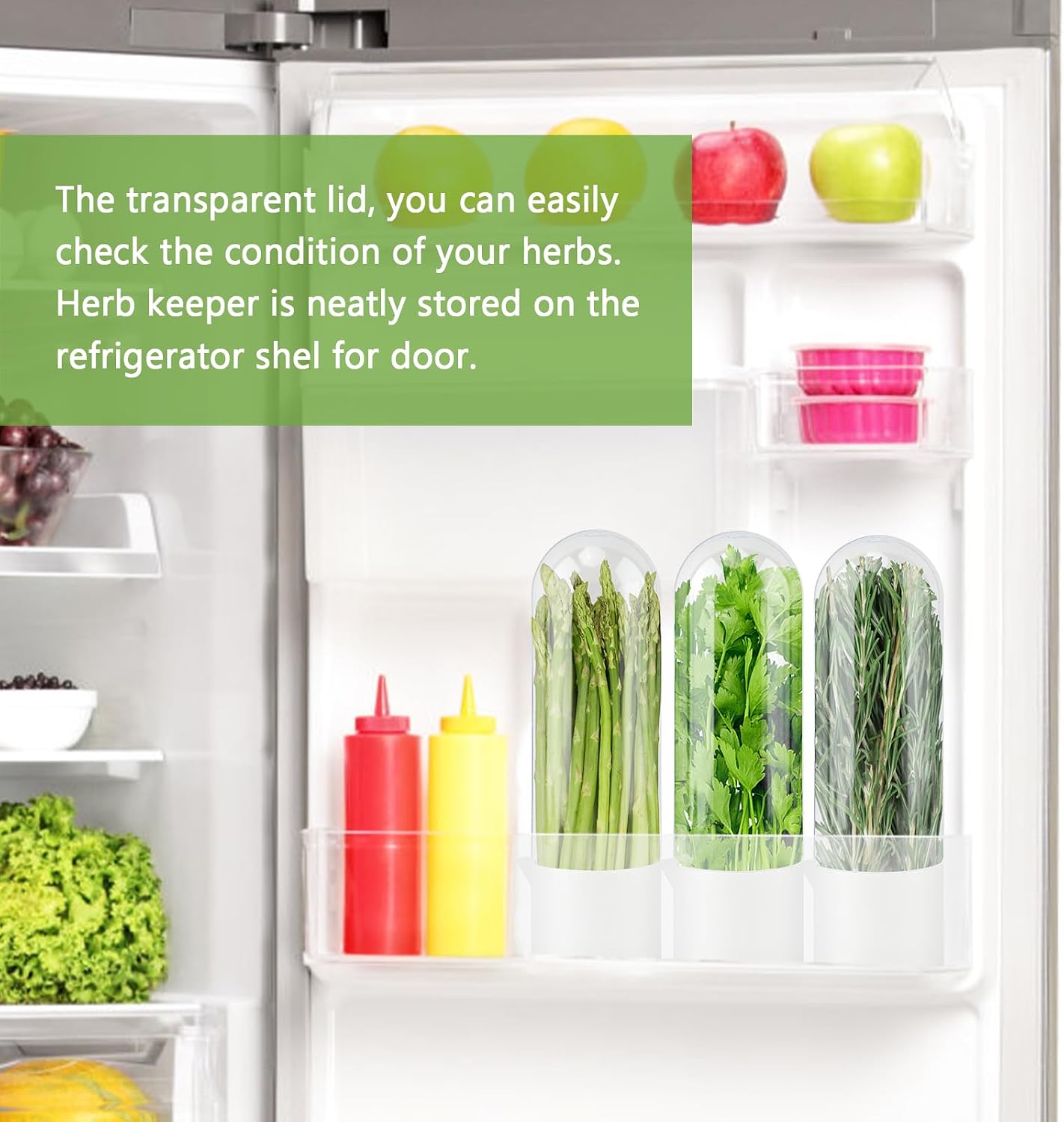 3 Pack Herb Saver for Refrigerator with 5-Blade Herb Scissors
