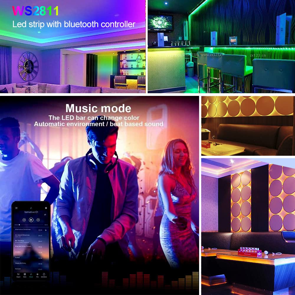 XUNATA Kit Bluetooth luce di Neon RGB Flessibile, WS2812B Pixel Flat striscia LED impermeabile + Controller di sincronizzazione della musica e remoto+ Alimentazione da 5 V 2 A DC (5m)