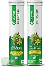 Dr. Vaidya's Herboslim Effervescent with L-Carnitine, Garcinia | No Added Sugar | Boosts Metabolism | Green Apple Flavour | (15 Tablets Each) Pack of 2