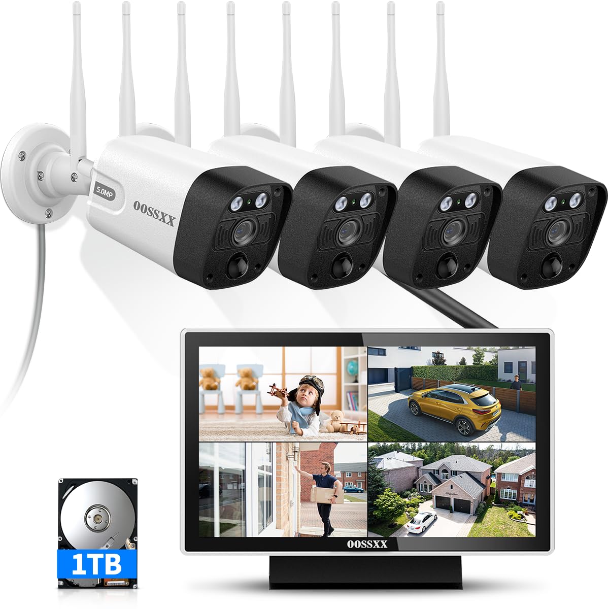 All-in-One 5.0MP PIR Detection 2-Way Audio Dual Antennas Outdoor Security Camera System Wireless with Monitor WiFi Home Security Cameras System Video Surveillance