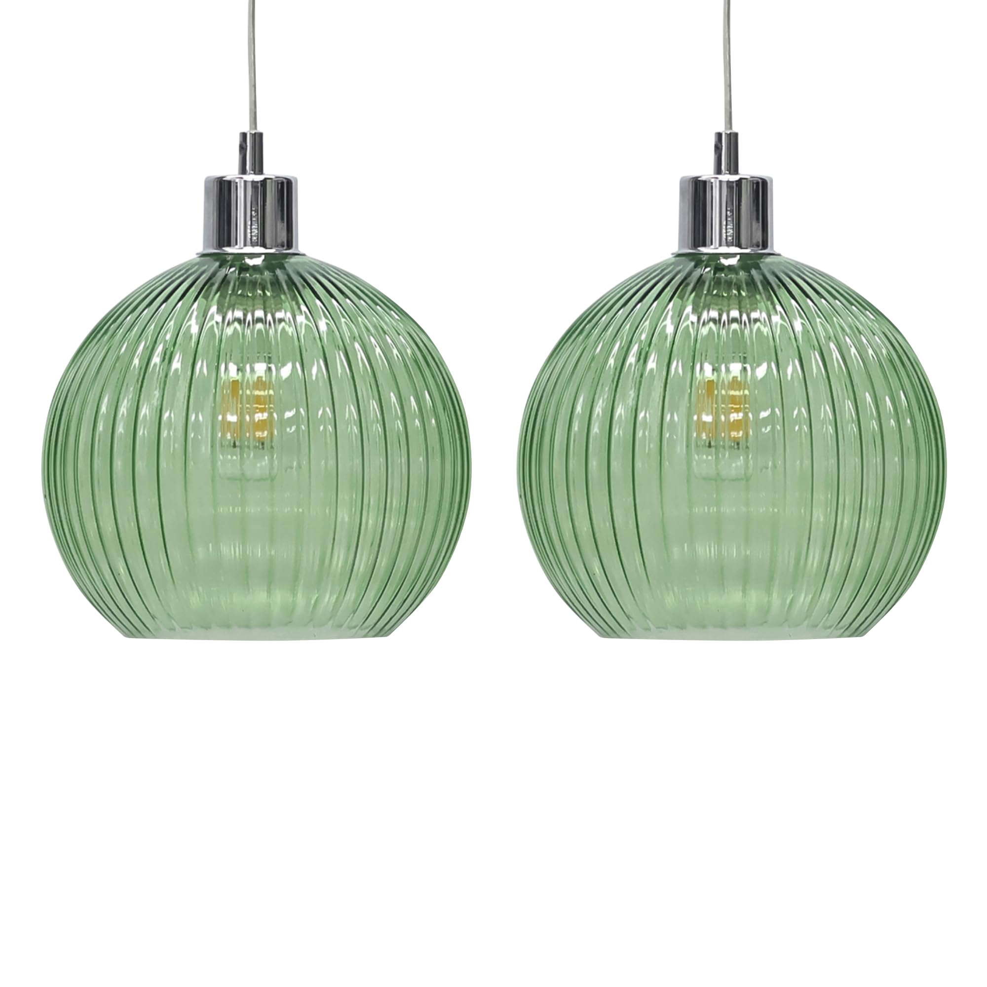 B&Q -  Set Of 2 BetchleyGreen Ribbed Glass Globe Easy Fit Pendant Shades
