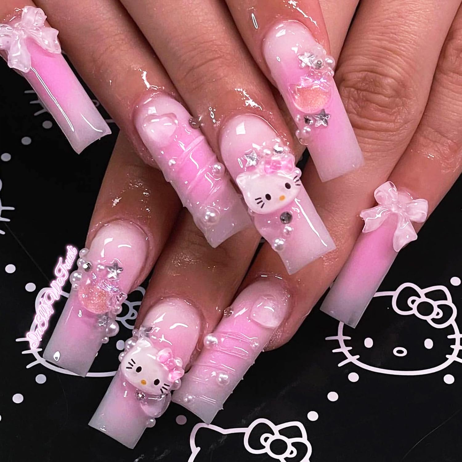 24pcs Y2K Fake Nails Black Blush Almond False Nail Patch Sliver Flame Printed Full Finished Wearable Press on Nail for Women