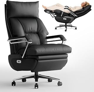 M80A Dual Motor Electric Executive Office Chair with Foot Rest, Comfortable Reclining Office Chair Wide Seat, Big and Tall Ergonomic Leather Home Office Desk Chair (Black)