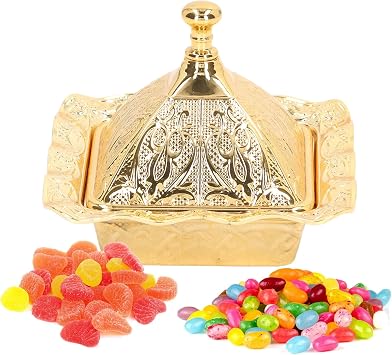 Gold Candy Bowl, Turkish Sugar Chocolate Candy Bowl Serving Dish with Lid Zinc Alloy Decorative Snack Holder for Parties Wedding Table