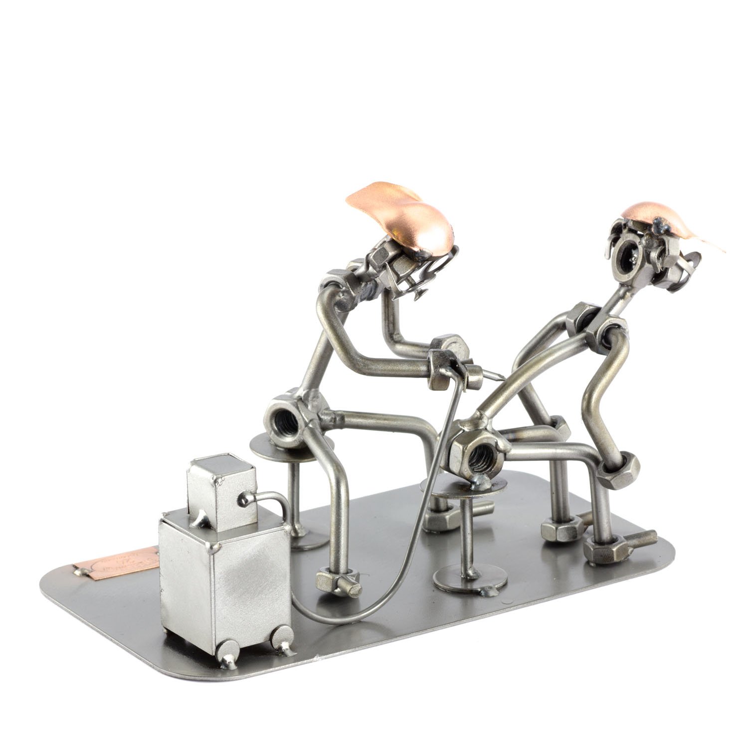 Steelman24 Omino Con Viti E Dadi – Testa Di Rana Con Cellulare – Soprammobile In Metallo Fatto A Mano – Regalo Originale