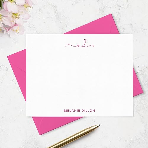 Miniatura 23 de Tarjetas de notas y sobres personalizados con monograma con nombre, juego personalizado de papelería plana en varios colores (estilo #1)