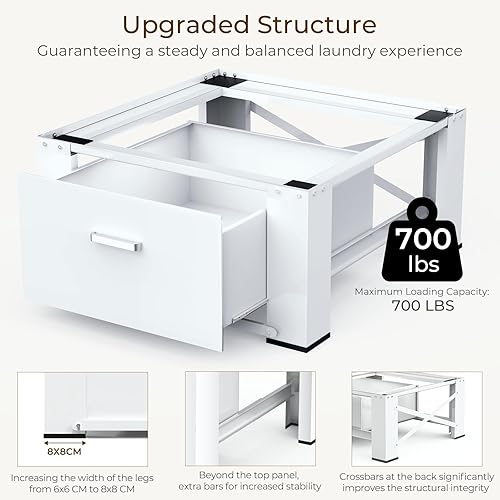 Miniatura 7 de SKM Pedestales para lavadora y secadora de 29 pulgadas con cajón, paquete de 2 elevadores de soporte de lavandería, 14.3 pulgadas de altura,