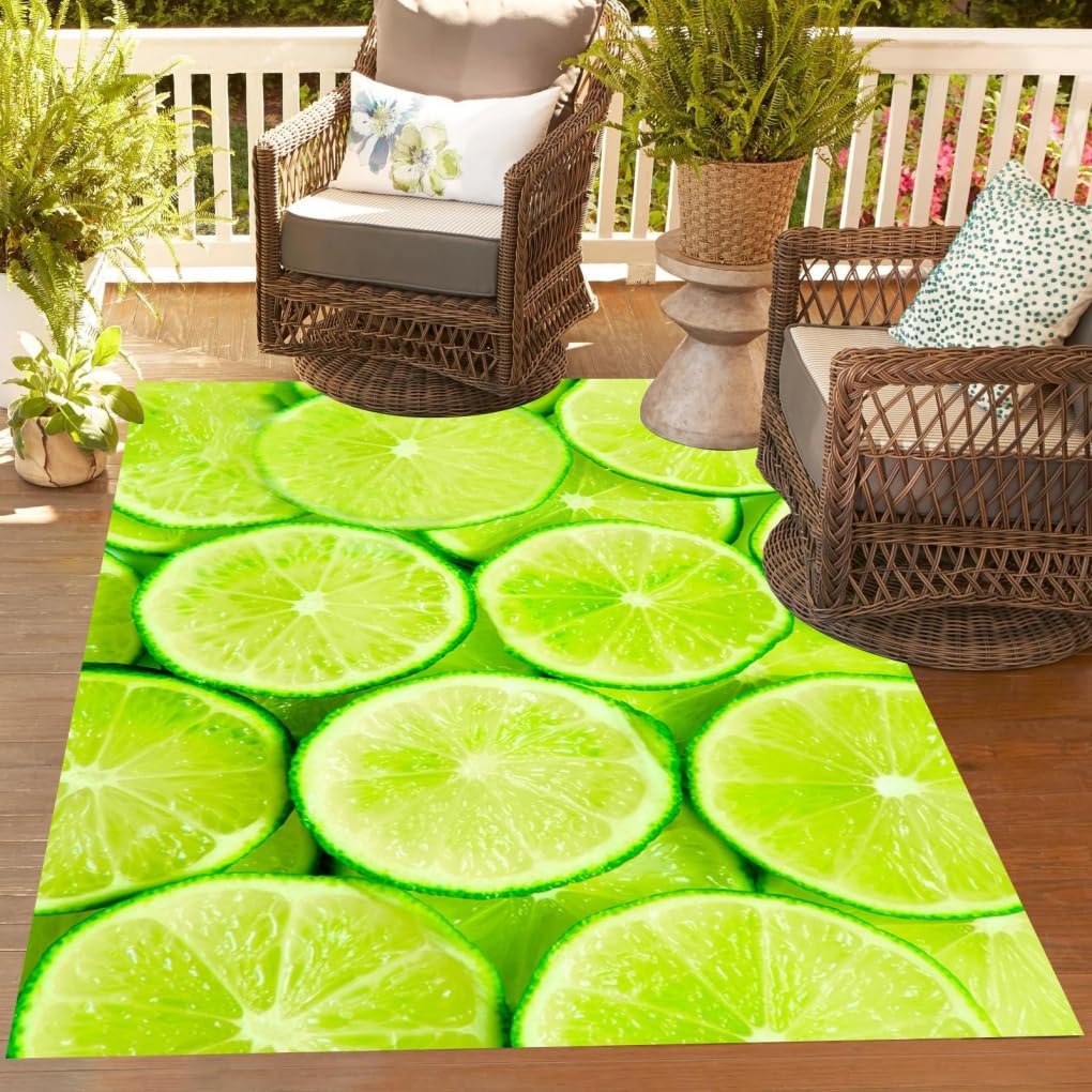 Lime Green Waterproof Durable Outdoor Rug for Patio Deck Porch Backyard Balcony Funky Cute Summer Cool 5x8 Outside Rug RV Camping Floor Carpet No Skid Hallway Kitchen Bathroom Laundry Runner Rug