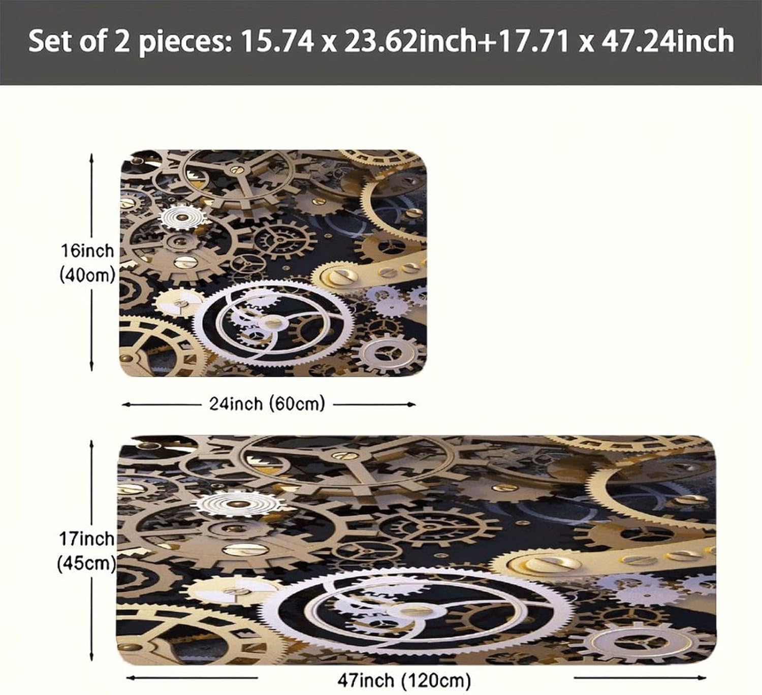 Steampunk Mechanical Gears Kitchen Mat Kitchen Rug Set | Kitchen Rugs Flannel Velvety Washable breathable Water Absorbent Soft ，kitchen utensils for Kitchen, Floor,Laundry