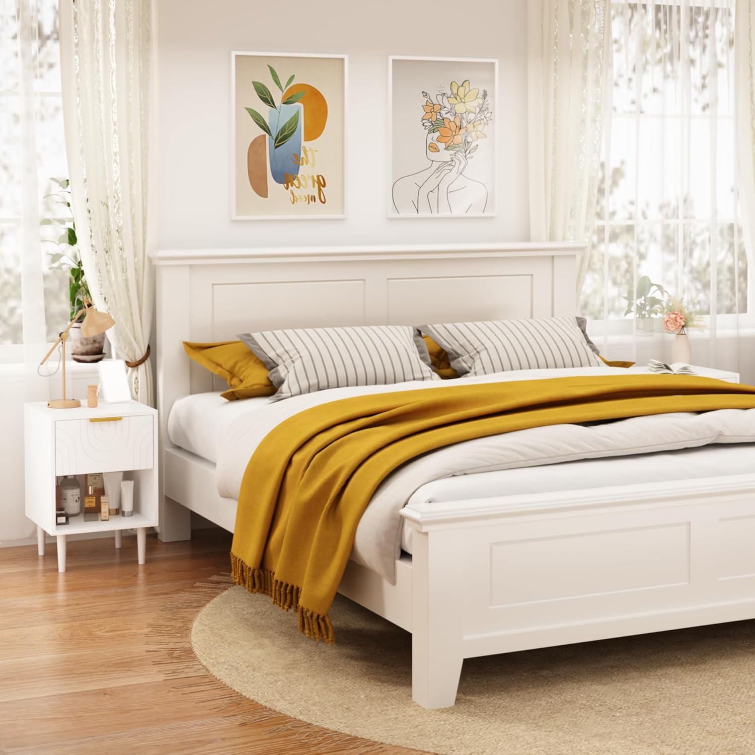 White Nightstand with Drawer and Gold Handle, Modern Toddler Night Stand with Wood Legs for Bedroom, Small Spaces, Wood End Table Kids Bedside Table for Boys and Girls, White