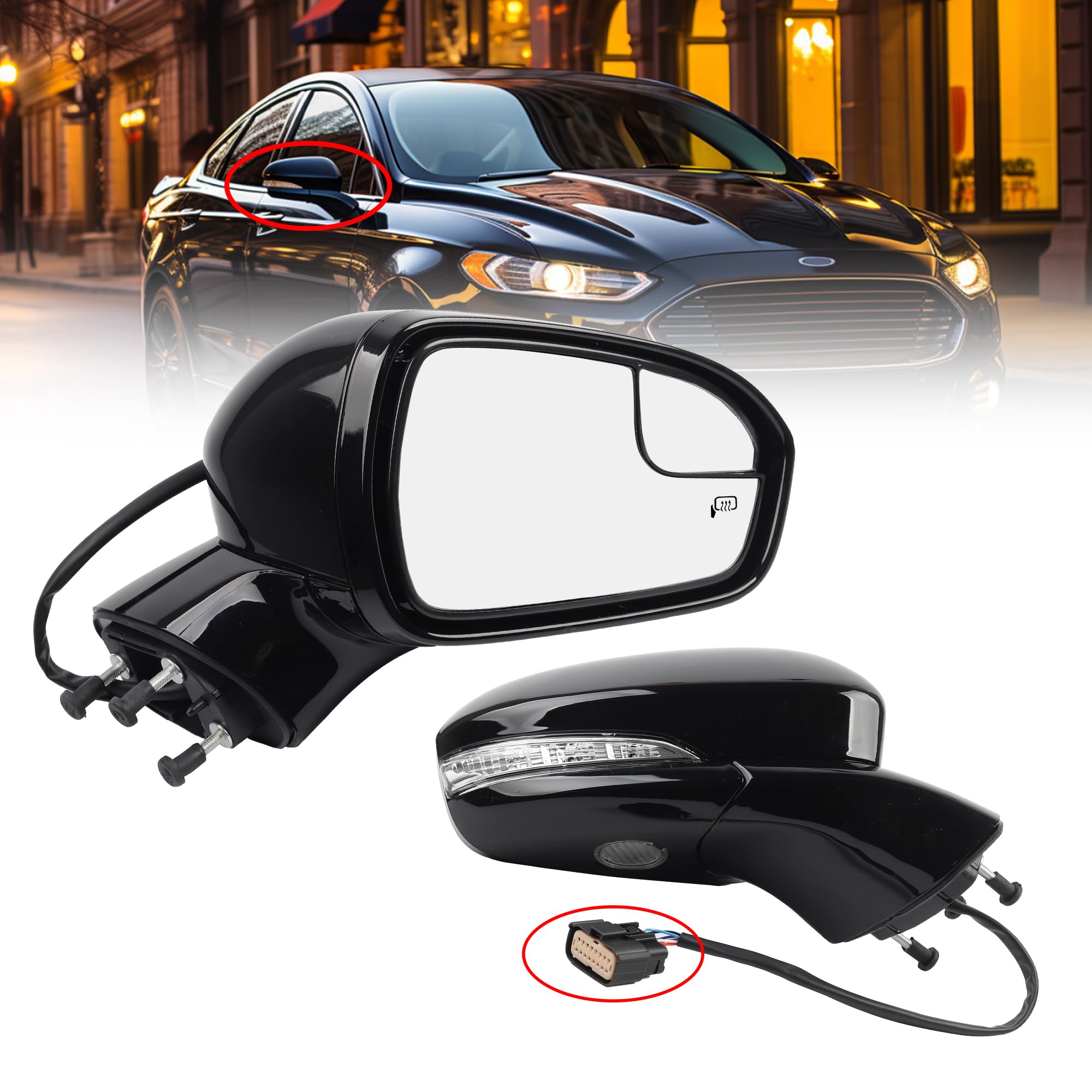 Dasbecan Right Passenger Side Mirror Compatible with Ford Fusion 2013-2016 Power | Heated | Turn Signal | Replaces# FS73-17682 FS73-17682-BB,Door Mirror Assembly,Black