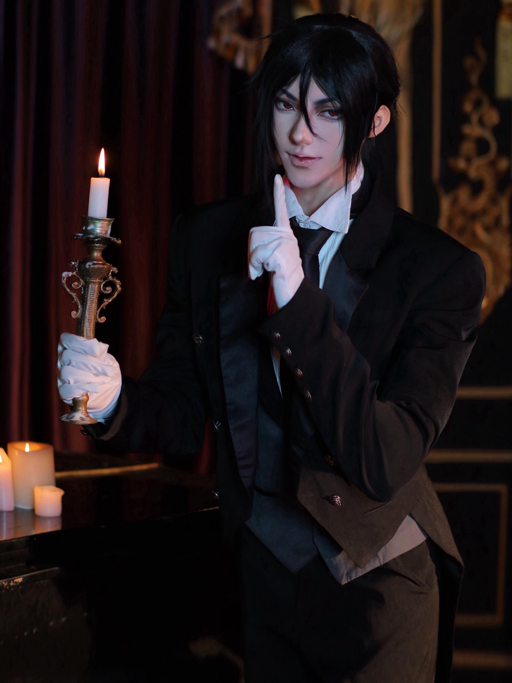 miccostumes Men's Costume Butler Cosplay Outfit Tuxedo Shirt Pants and Vest with Brooch