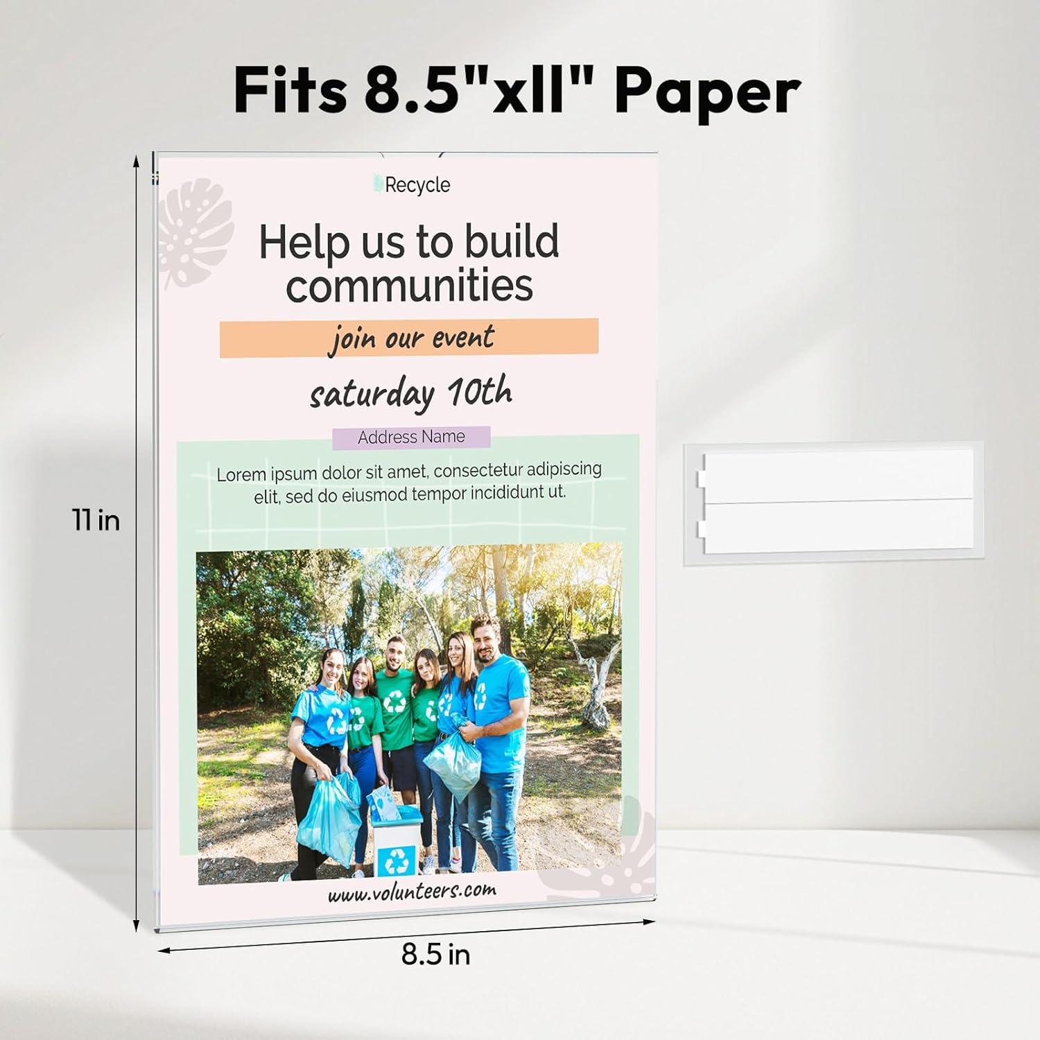 HIIMIEI Acrylic Sign Holder 8.5 x 11 Wall Mount with Paper Fixing Magnet and Double-Sided Tape, No Drilling Required (6 Pack) - Perfect for Office, Home, Store, and Restaurant