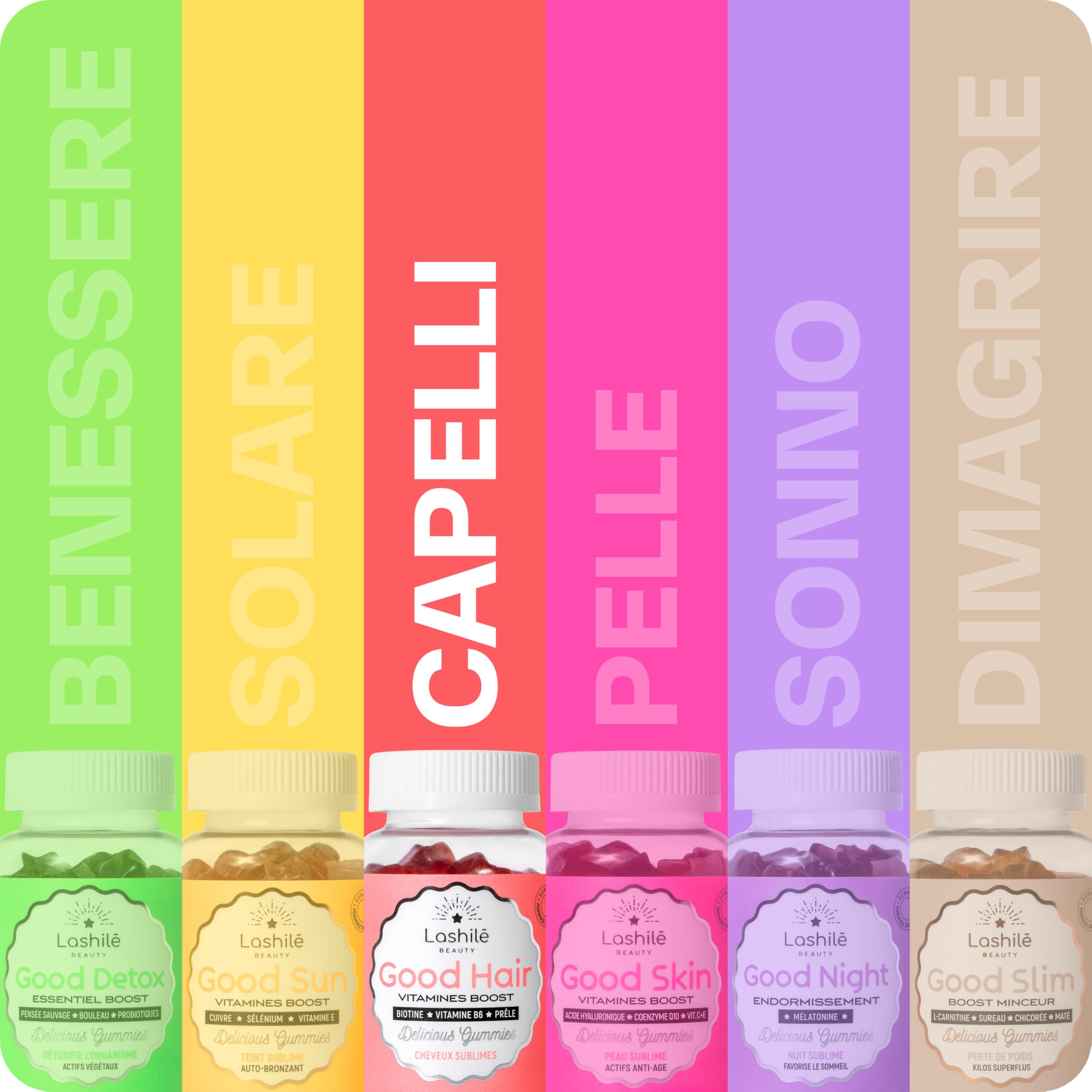 Lashilé Beauty - Integratore alimentare capelli - Crescita accelerata e Fortificazione dei capelli - Good Hair - Made in France - Biotina Zinco Vit B8 C B6 - Cura 1 Mese 60 Gummies