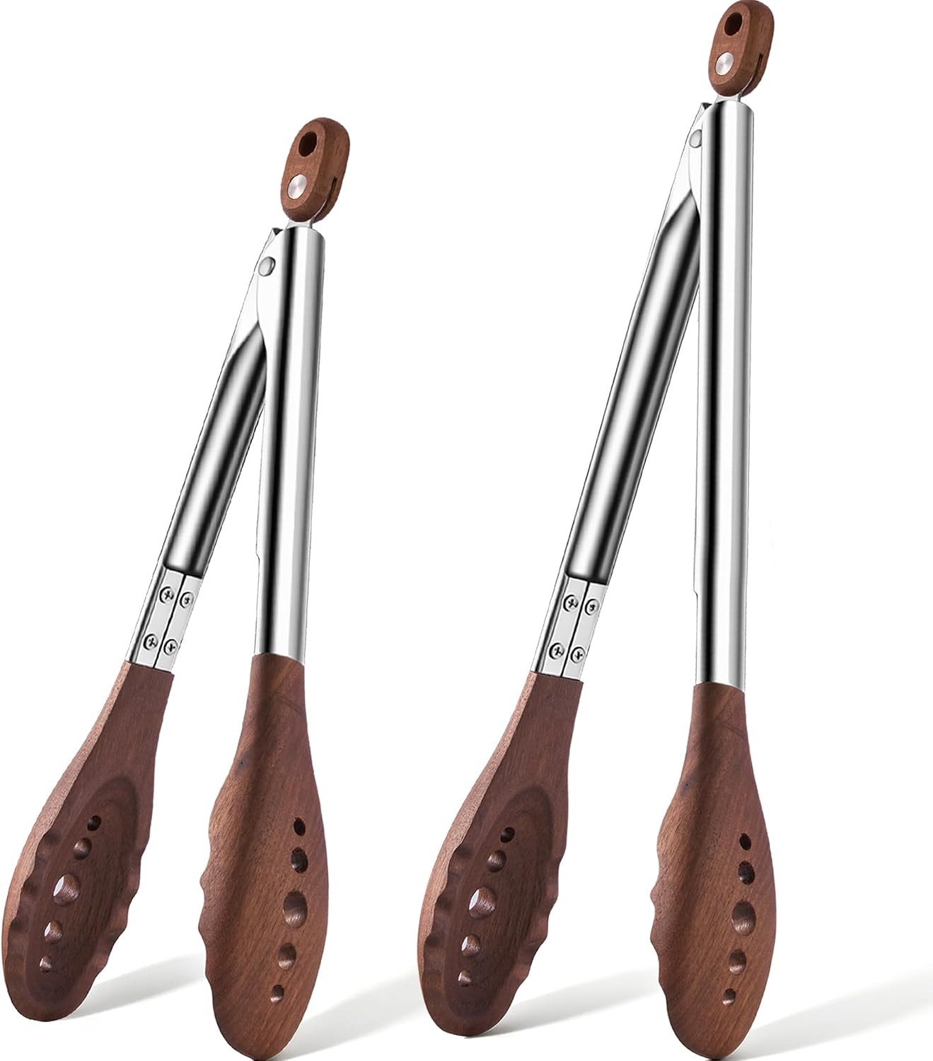 Wooden Tongs for Cooking - 9" & 12 Inch Nonstick Natural Walnut Wood Tongs