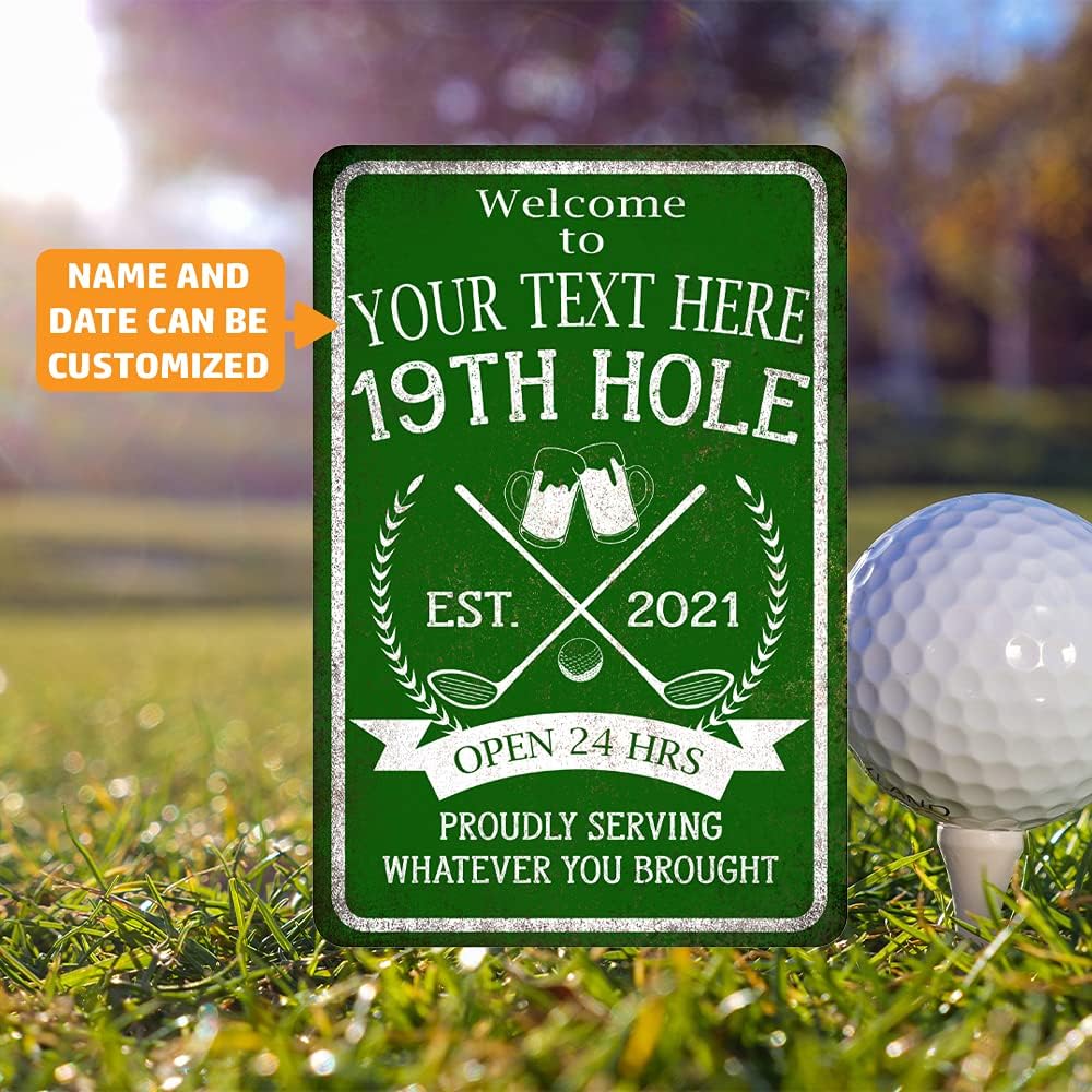 Custom 19th Hole Bar Sign Home Bar Funny Bar Decor Grill Patio Golf Golfer Decor Outdoor Custom Sign 8x12 2081200073001