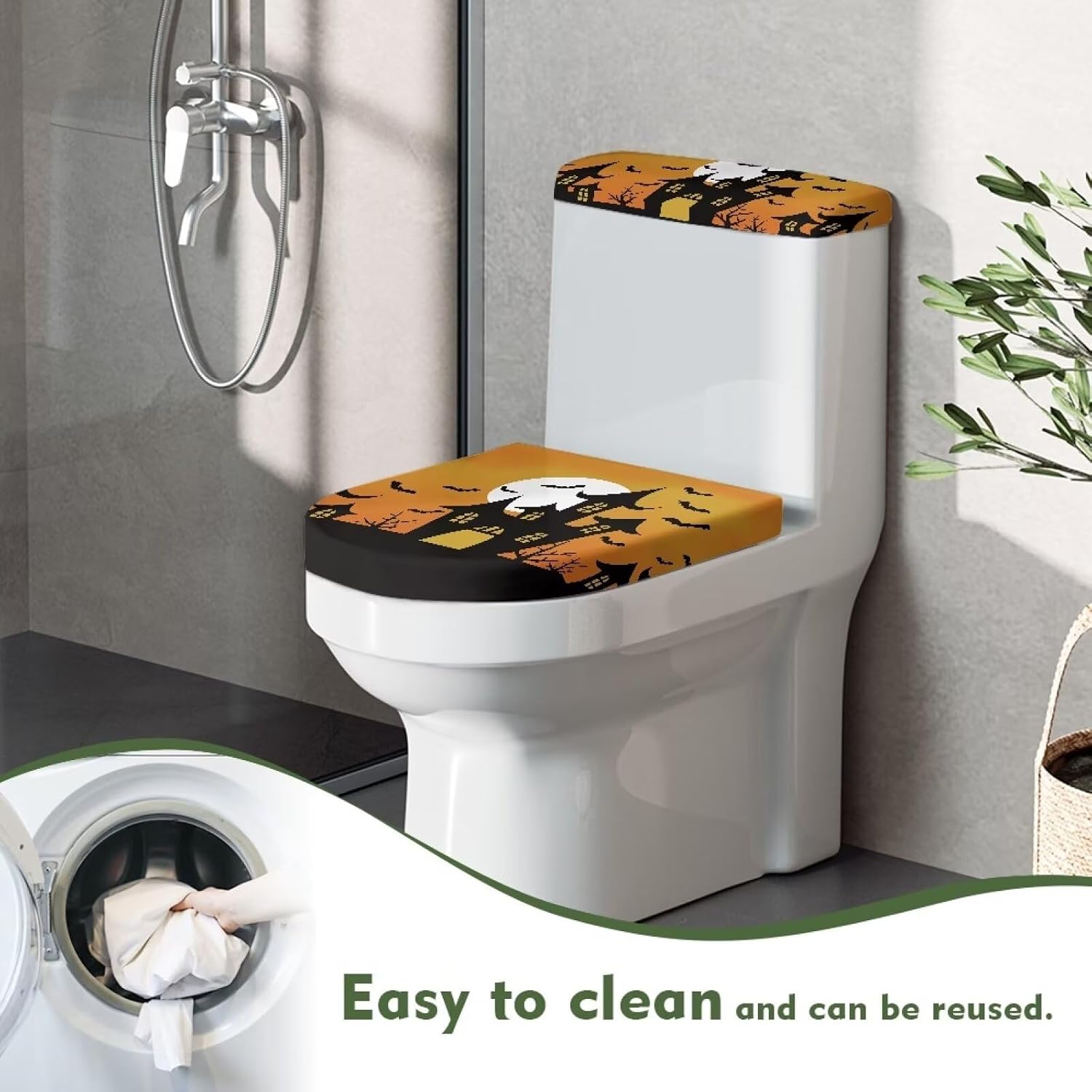 Halloween Bats Toilet Lid Tank Cover 2-Piece Set, Anti-Stains & Damages Replacement Toilet Lid Tank Cover Set, Universal for Most Toilet Bowl Lids image 4