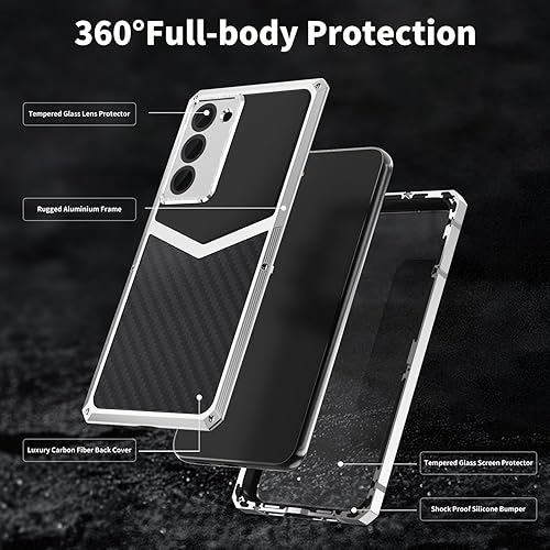 Miniatura 2 de Funda de fibra de carbono de lujo con funda de aluminio para Samsung Galaxy S22+ Plus, funda protectora militar a prueba de golpes con protector de