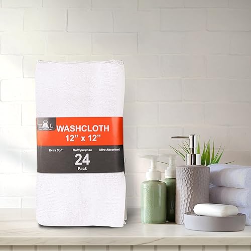 Miniatura 5 de Towel and Linen Mart - Juego de 24 paños de lavado, 100% algodón, paños de franela de color blanco, altamente absorbentes y suaves al tacto
