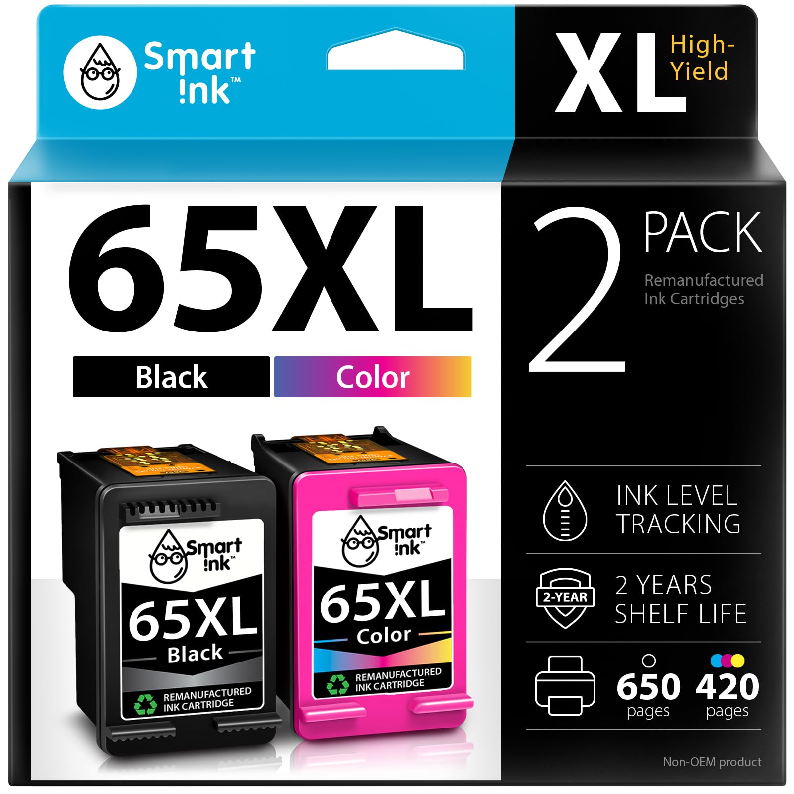 Remanufactured Ink Cartridge Replacement for HP 65XL 65 XL (Black & Color Combo Pack) to use with DeskJet 3755 3700 2600 2652 3752 2622 2655 3722 2636 2620 Envy 5055 5000 5052 5014 5010