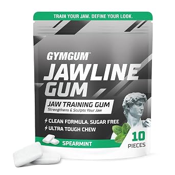 GYMGUM 10x Hard Jawline Gum, Jaw Exerciser, Jaw Trainer, Spearmint 10 Ct | Ultra-hard gum for jawline definition and jaw strengthening. Sugar-free with zero calories & no artificial sweeteners.