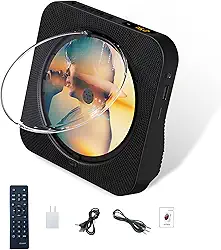 110-220V Portátil Bluetooth 5.1 Desktop CD Player com alto-falantes de som HiFi, controle remoto, capa protetora contra poeira, display LED, rádio FM, USB, AUX para casa, crianças (Preto)