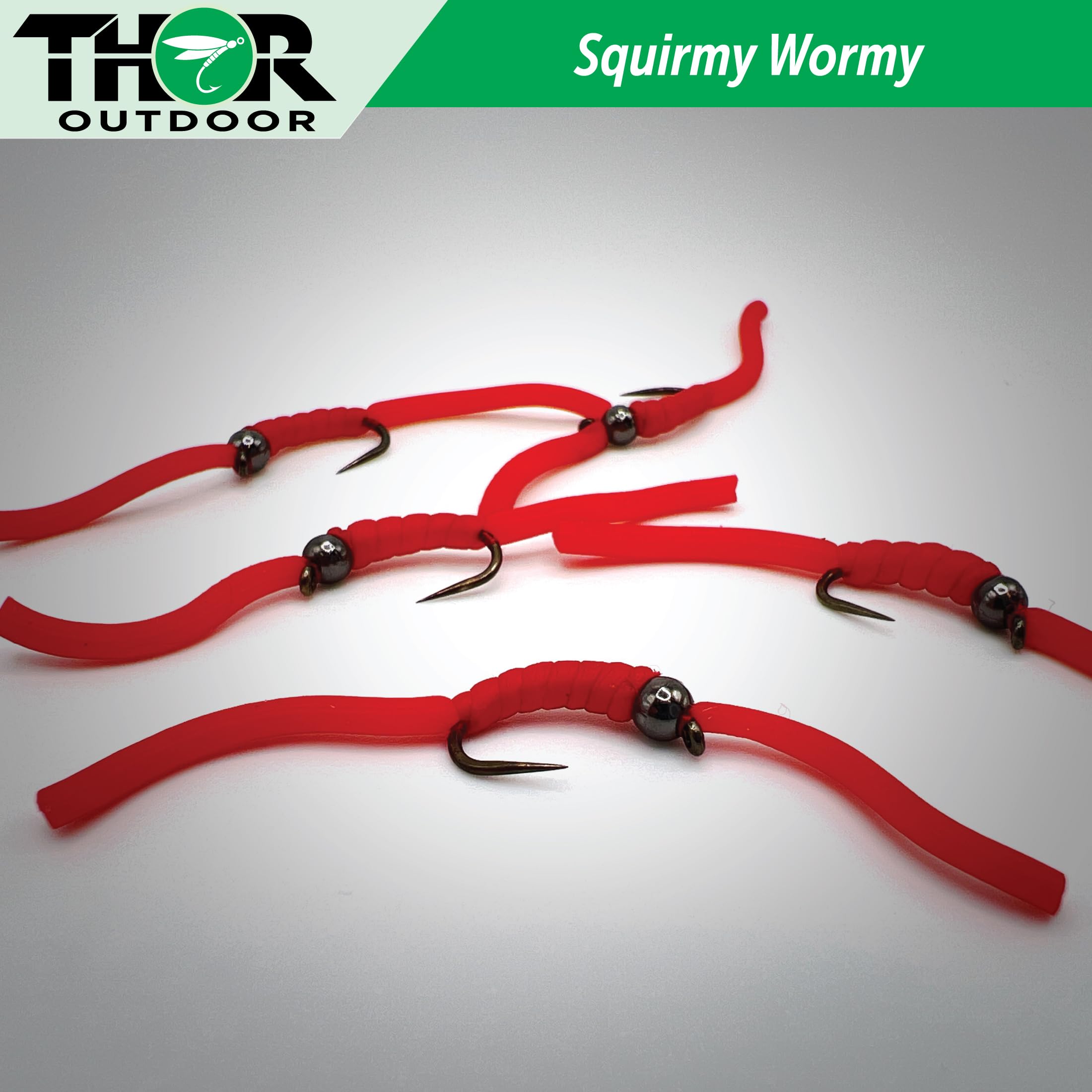 Thor Outdoor 6 Pc Squirmy Wormy Set, Red Size #14 - Barbless Wet Worm Fly Fishing Flies for Trout, Panfish, Bass