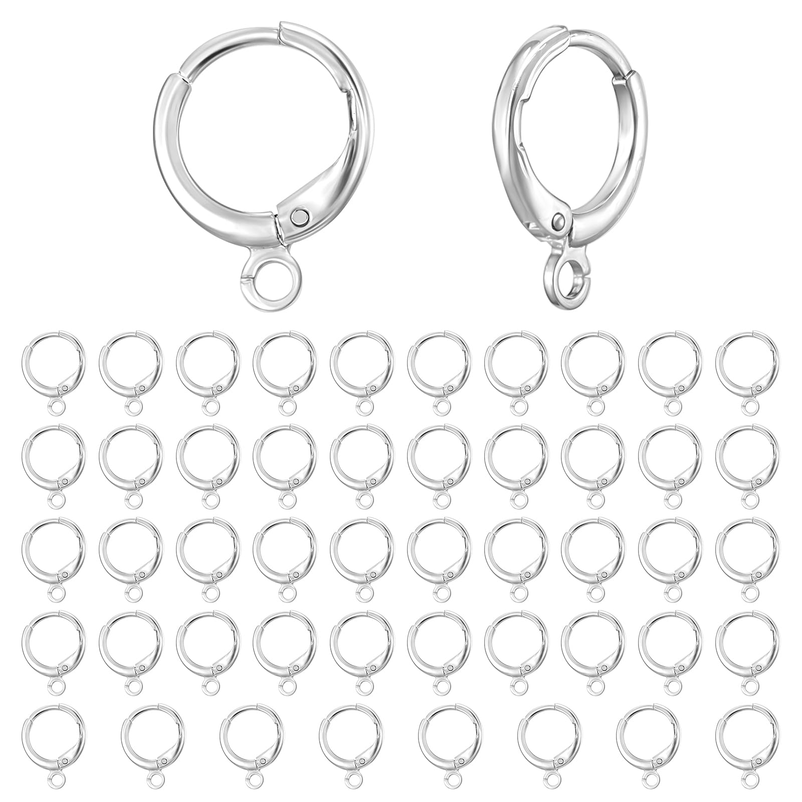 Xindojuz 50 PCS Sterling Silver Earring Hooks, Small Huggie Hoop Earrings for Jewelry Making, Leverback French Dangle Earring Hook Findings Earrings Supplies for Women (15mm×11mm)