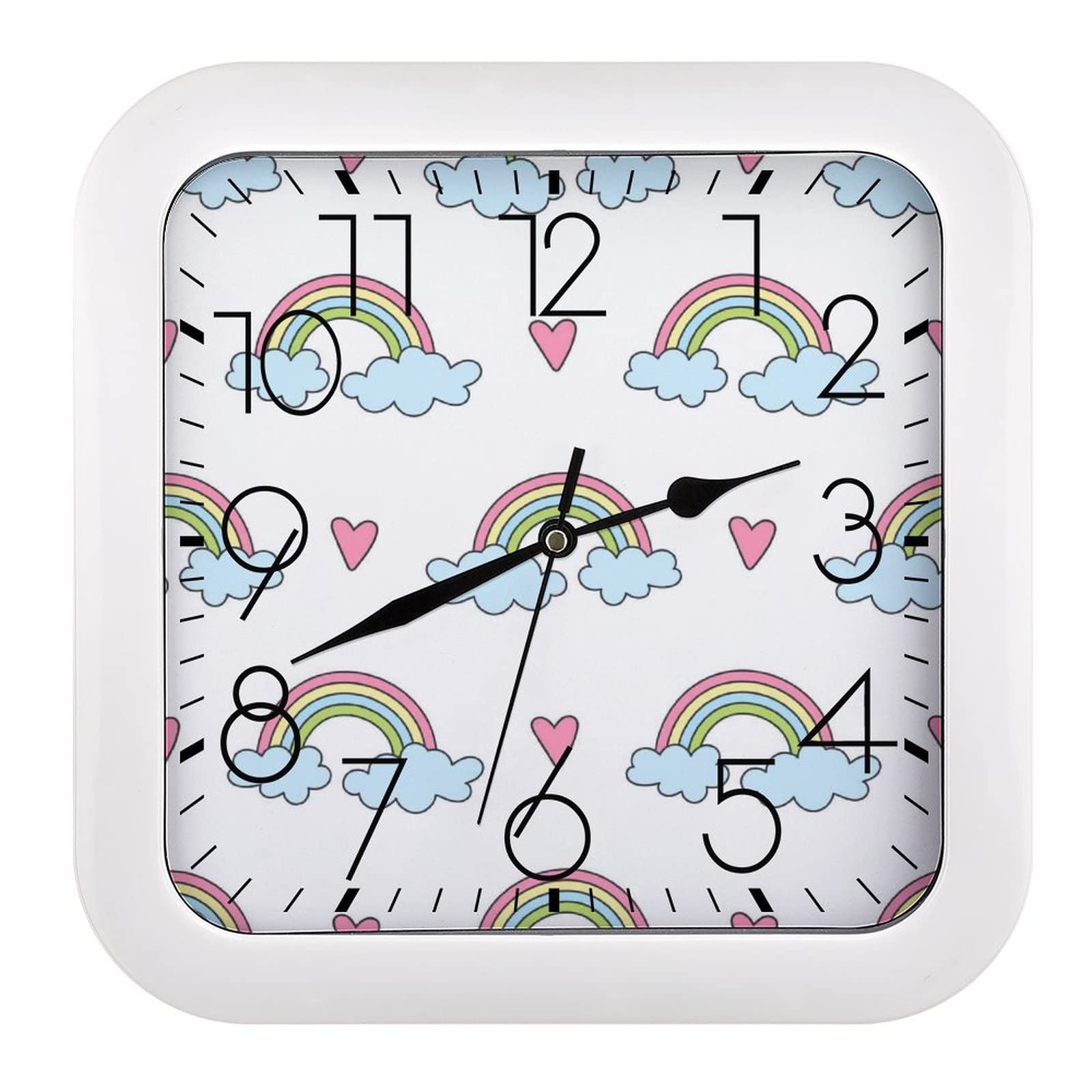Pendule murale silencieuse arc-en-ciel 26x26cm pour bureau et maison