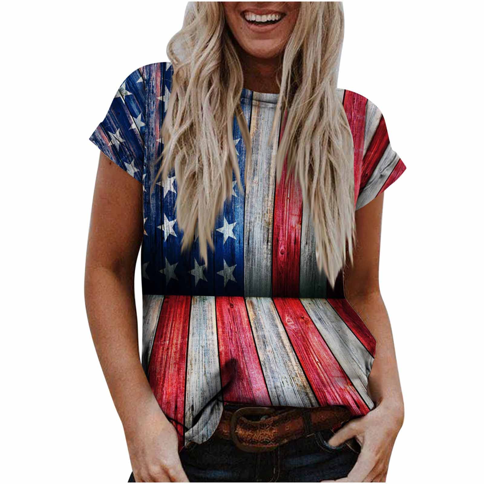 Medieval Tie Dye Tops for Women Fall Summer Short Sleeve Boat Neck USA Flag Tops Shirt Blouse Women 2023 L0