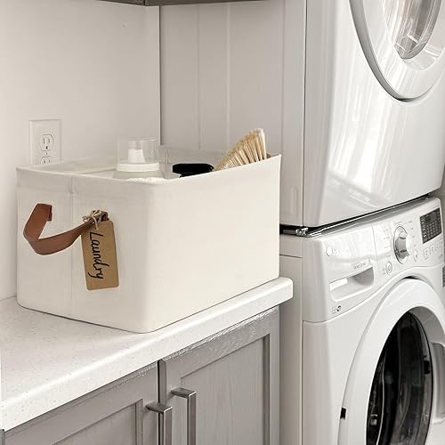 Miniatura 9 de CHICVITA Cestas de almacenamiento para estantes, organizadores de armario y almacenamiento, modernas, beige, paquete de 2, 16  pulgadas de largo x