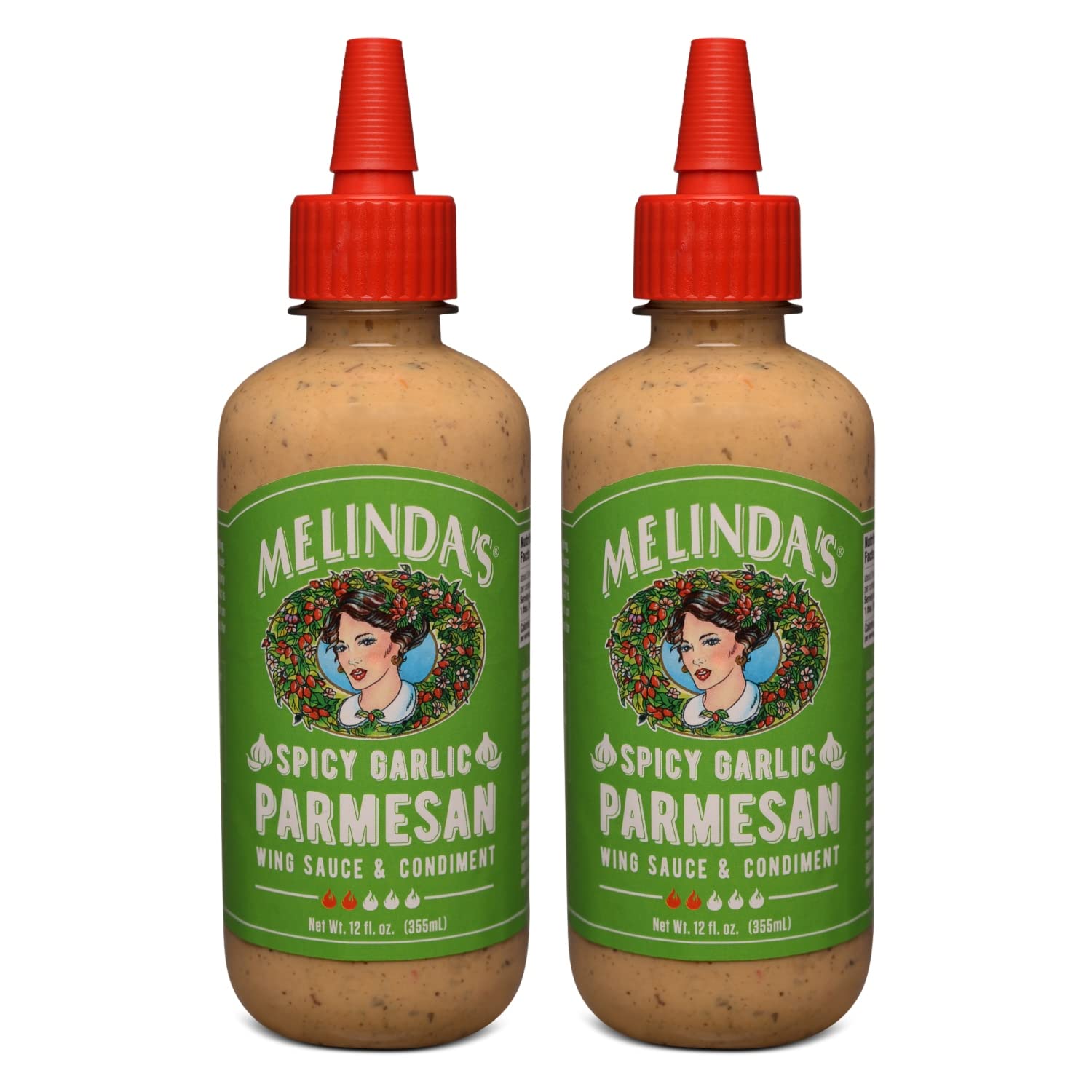 Melinda’s Spicy Garlic Parmesan Wing Sauce - Craft Garlic Parmesan Wing Sauce with Habanero Peppers, Parmesan Cheese, Fresh Garlic - Perfect for Buffalo Wings, Pizza, Pasta - 12oz, 2 Pack