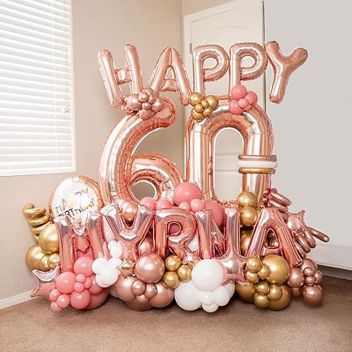 Vista 68 de Globos de oro rosa con el número 80, globos gigantes grandes de 40 pulgadas, globos de aluminio de Mylar de oro rosa con números 80 para fiesta