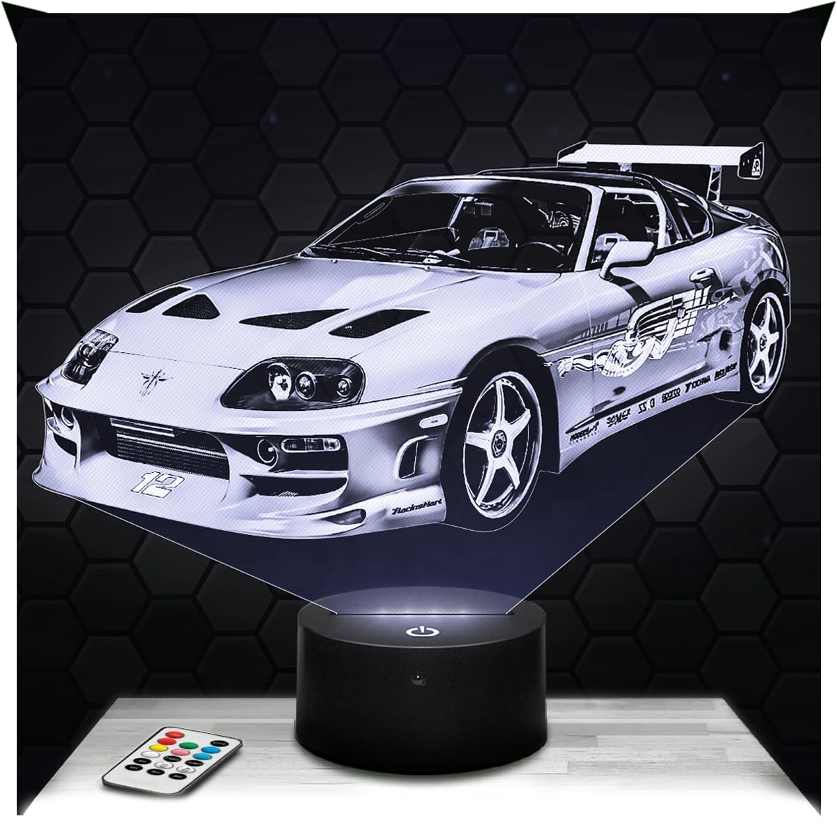 Lampephoto.fr - 3D Lamp Supra F. Furious Japanese Automobile Car, Touch LED Night Light, 3D Hologram Effect, Christmas Birthday Gift Idea for Men, Bedroom Decoration Object