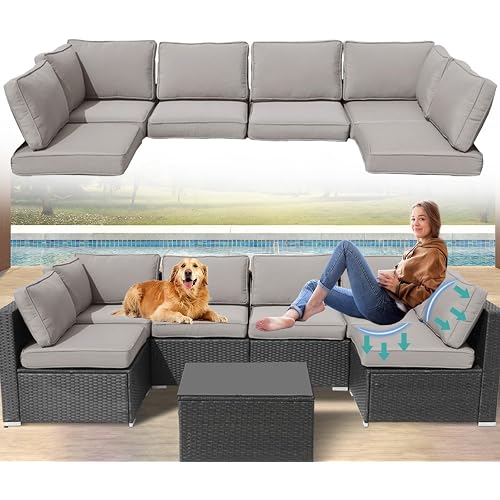 Outdoor Cushions for Patio Furniture,14Pieces Water-Resistant Replacement Cushions Fits 6-seat Sectional Rattan Conversation Set Outdoor Patio Sofa Cushion,Liner&Cover(Grey)