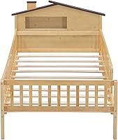 Vista 201 de Modern Full Size Platform Bed Storage Headboard and Safety Guardrail for Kids, Function Wood Platform Bed Frame with Built-in LED Light for Boy