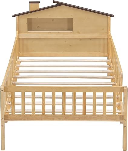 Miniatura 41 de Moderna plataforma de tamaño matrimonial con cabecera de almacenamiento y barandilla de seguridad para niños, plataforma de madera funcional con luz