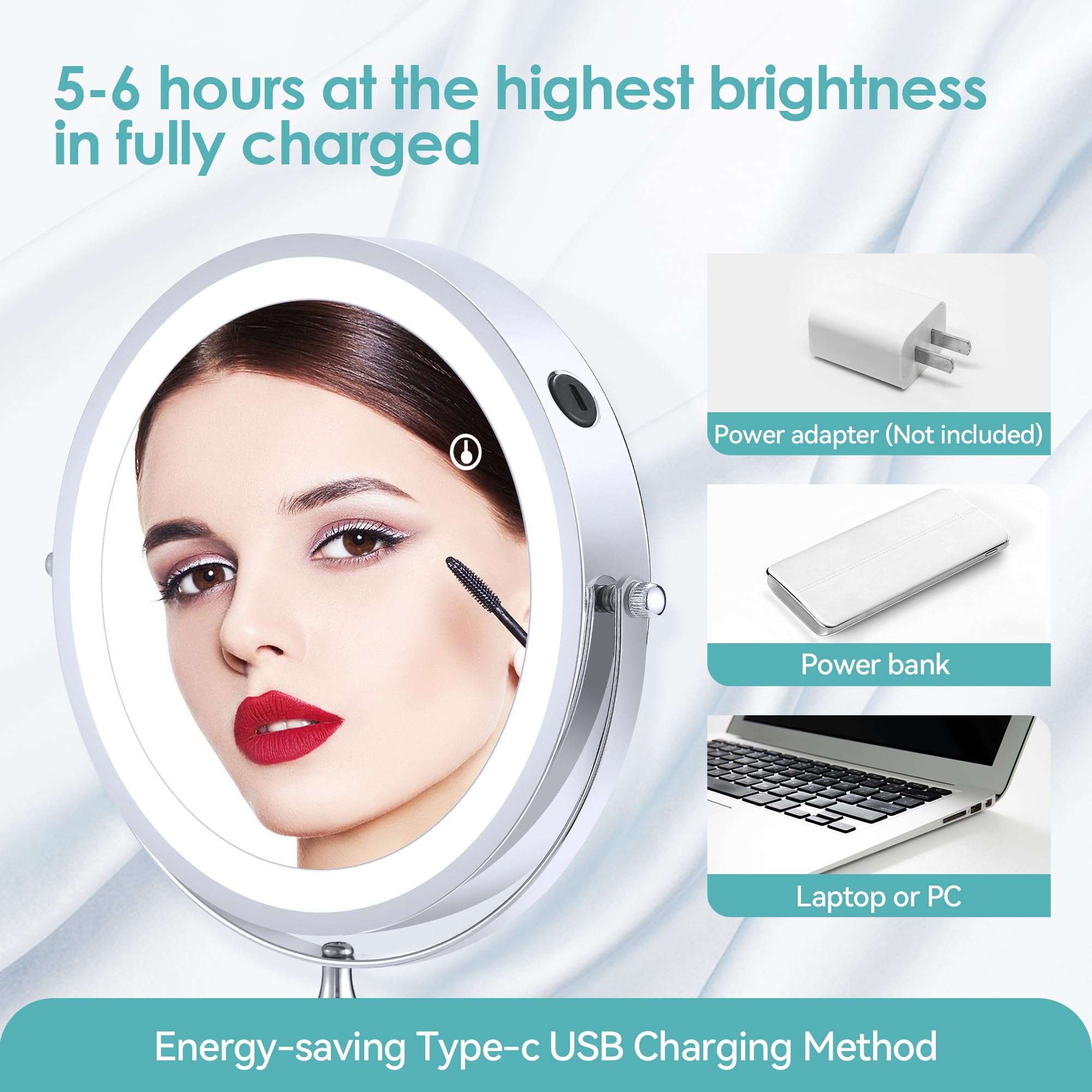 B Beauty Planet Magnifying Mirror with Light,8 inch Rechargeable 1X/20X Double Sided Magnifying Lighted Makeup Mirror,Dimmable Led Vanity Mirror with 3 Color Lighting Modes - Image 3