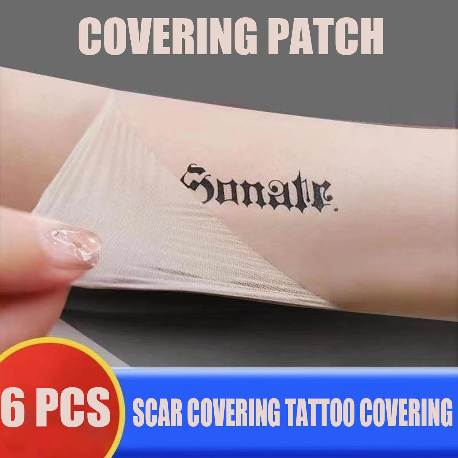 6 PCS Tattoo Cover Up Tape, Waterproof Ultra Thin Patch Tattoo Cover Up Pads, Body Leg Bruise Stretch Scar Dark Spots Vitiligo Skin, Ultra Thin Patch for Scar (1 Package of 6)