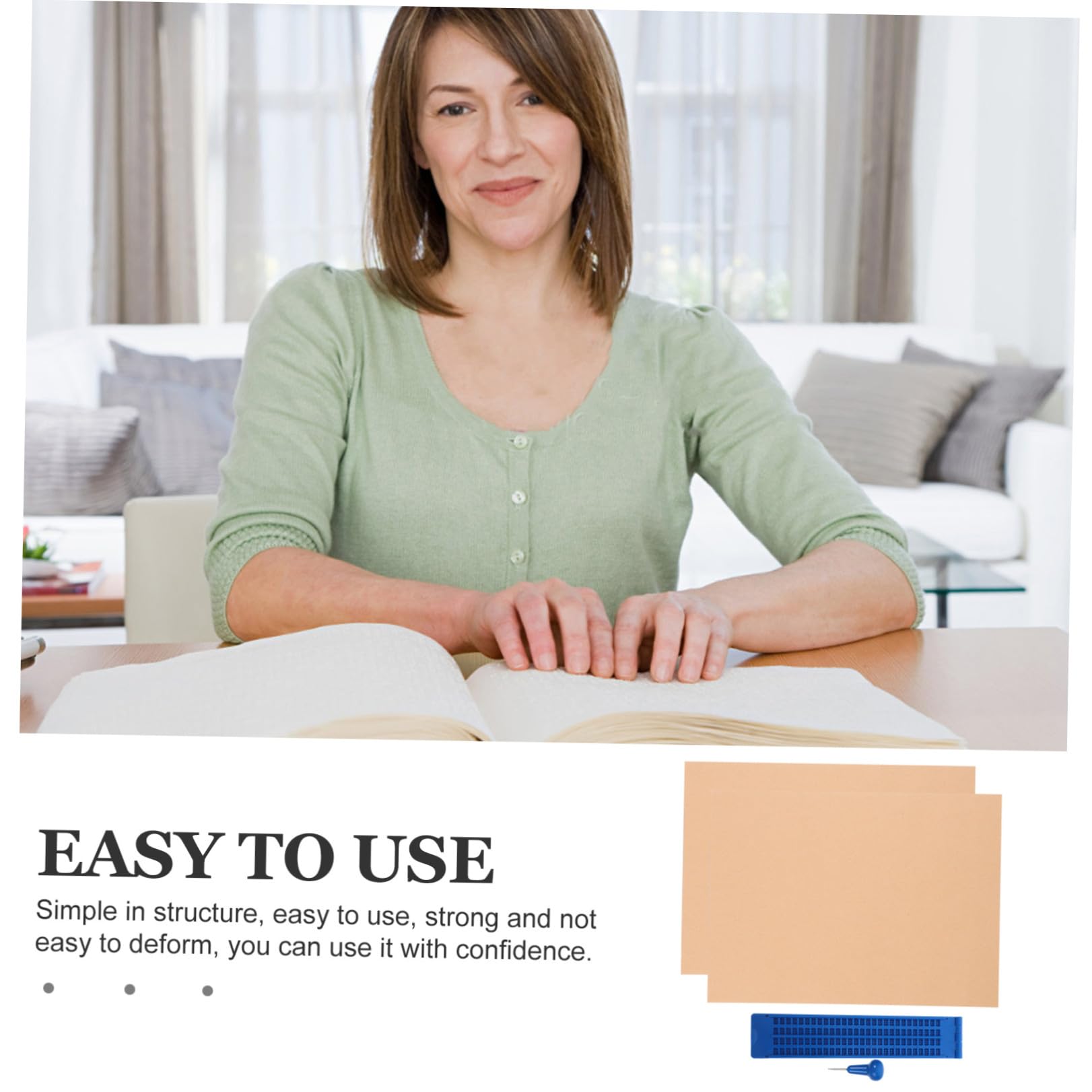 Kit per Scrittura Braille Tavoletta Blu in Plastica, Stilo Portatile Facile da Usare per Non Vedenti, per Apprendimento e Pratica Quotidiana