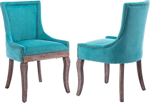 Miniatura 35 de Sillas de Comedor - Juego de 4 sillas de comedor modernas, tapizadas de tela con respaldo alto con ribete de cabeza de clavo y patas curvadas de 01