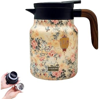 1.0 L Tea Thermos Flask with Strainer Insert Stainless Steel 316 Teapot Insulated Jug 1000 ml Vintage Floral Pattern Thermos Flask with Tea Strainer Coffee Carafe Thermal Teapot for Home Office
