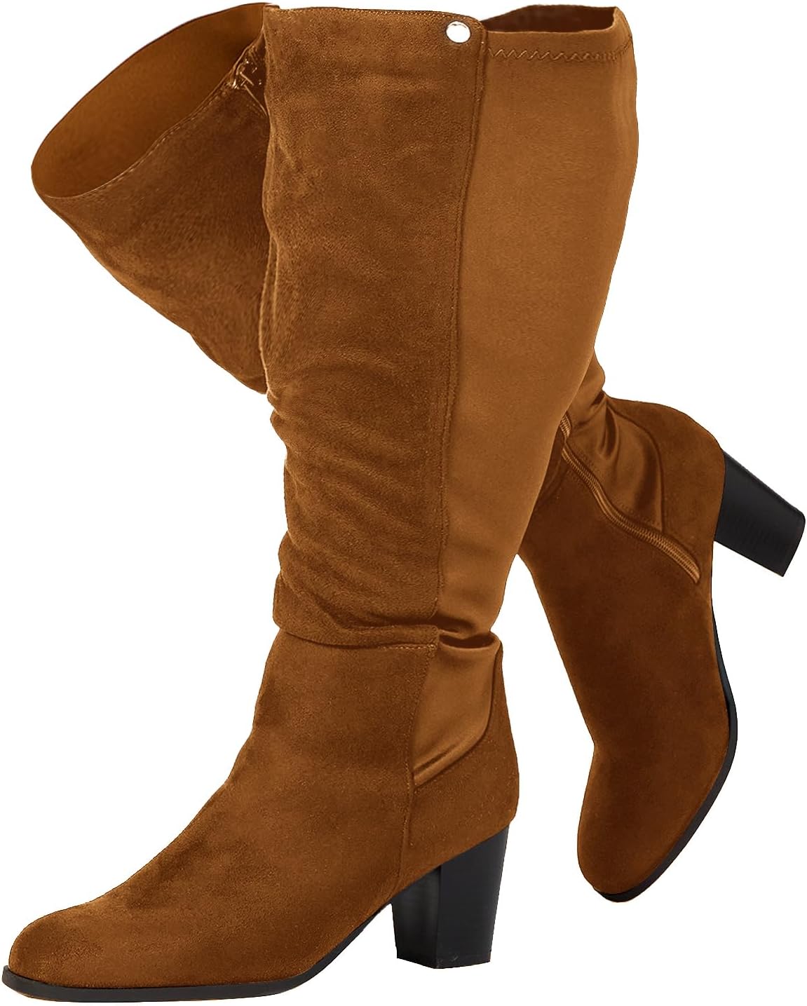 RF ROOM OF FASHION Women's Wide Calf Block Heel Knee High Dress Boots