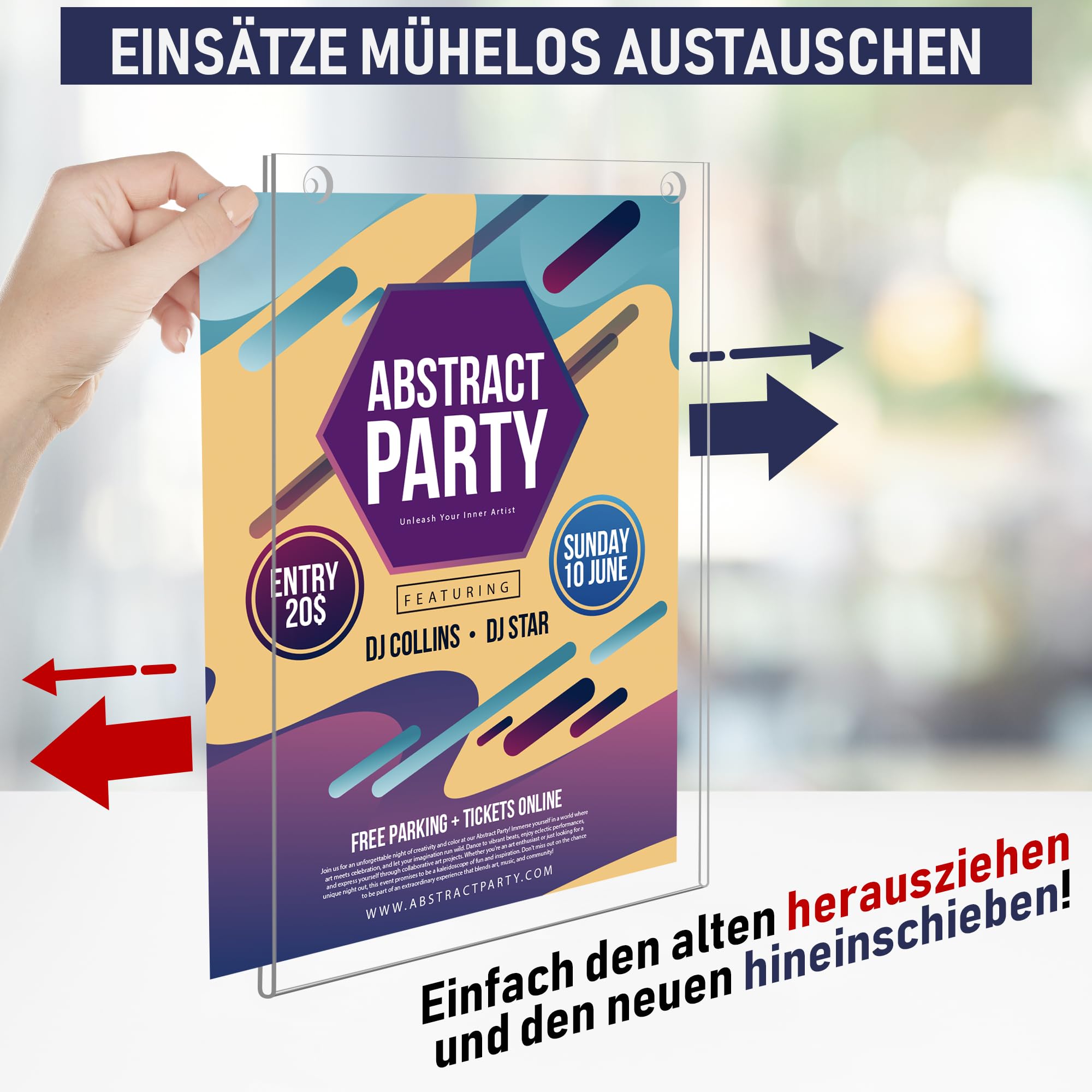 Acryl Schildhalter A4, 6 Stück, Transparenter Rahmen Papierhalter mit mehreren Befestigungsoptionen inklusive, Wandmontage Posterhalter, Kunststoff-Notiztafel für Zuhause, Büro (A4-6 Stück)