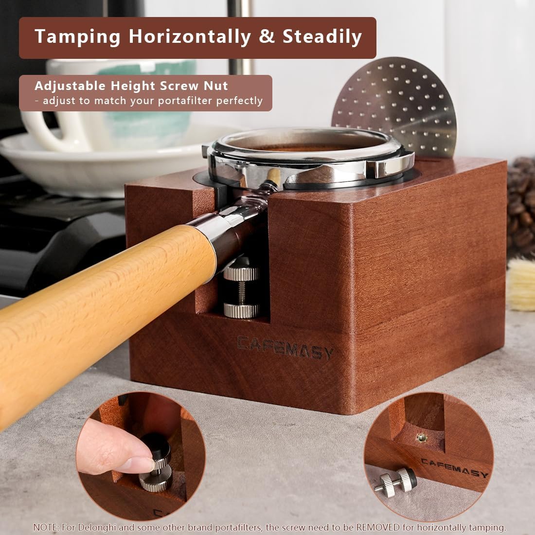 Espresso Tamping Station Wood 58mm - Natural Walnut Portafilter Holder Coffee Tamper Station Espresso Tools Puck Screen Organzier Espresso Machine Accessories