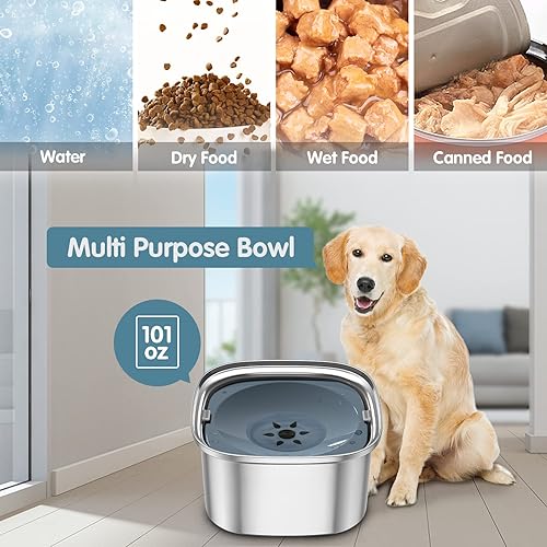 Miniatura 7 de UPSKY Cuenco de Agua para Perros de 3L 101oz Acero Inoxidable Sin Derrames Gran Capacidad Cuenco de Comida y Agua para Perros Alimentador de Agua
