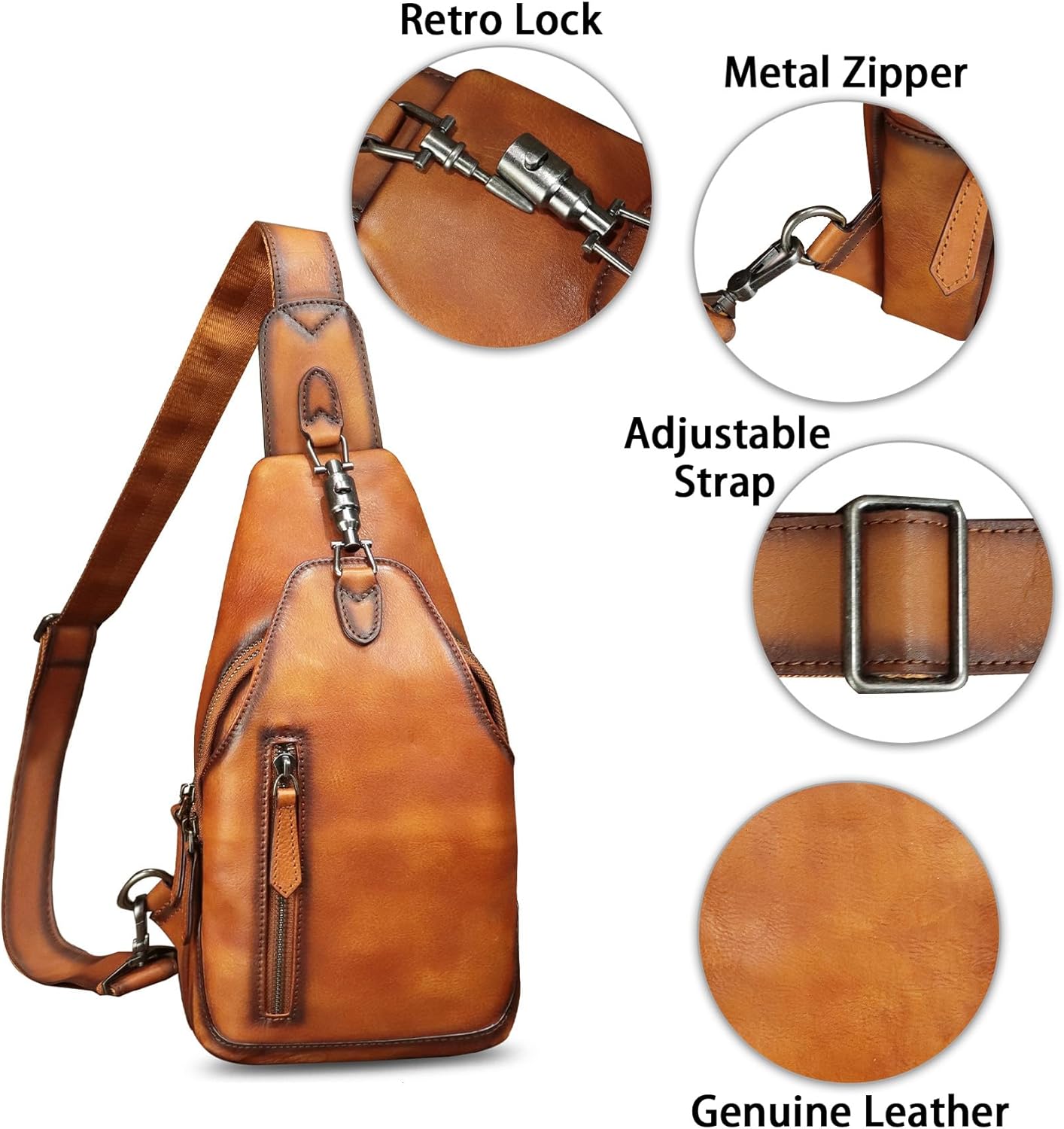 Genuine Leather Sling Bag for Women and Men Vintage Handmade Leather Sling Backpack Fashion Crossbody Bag Chest Purse - Image 6