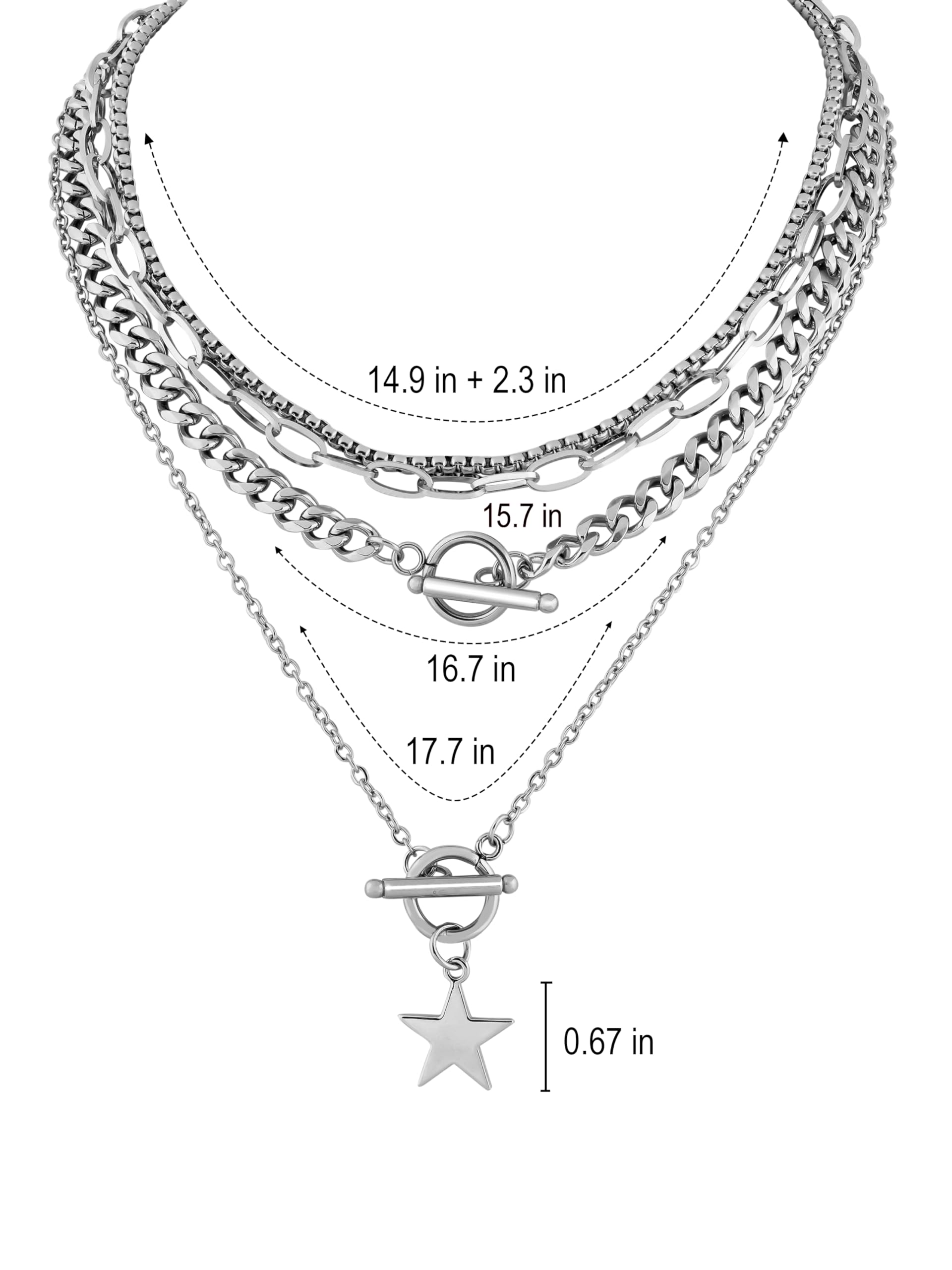 Sacina Goth Layered Star Choker Necklace, Gothic Punk Grunge Emo Necklace, Christmas Jewelry Gift for Women: Silver