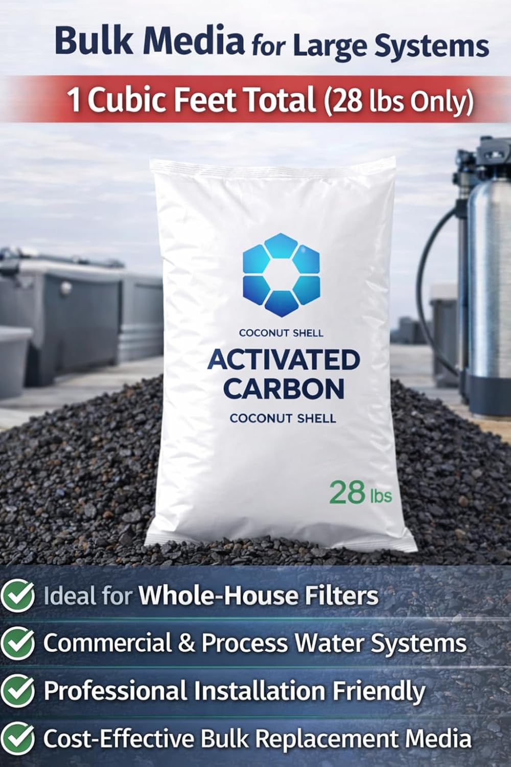 Coconut Shell Activated Carbon 12×40 Mesh – 1 Cubic Feet Total (1 Pack) Bulk Filtration Media for Whole House & Commercial Water Systems